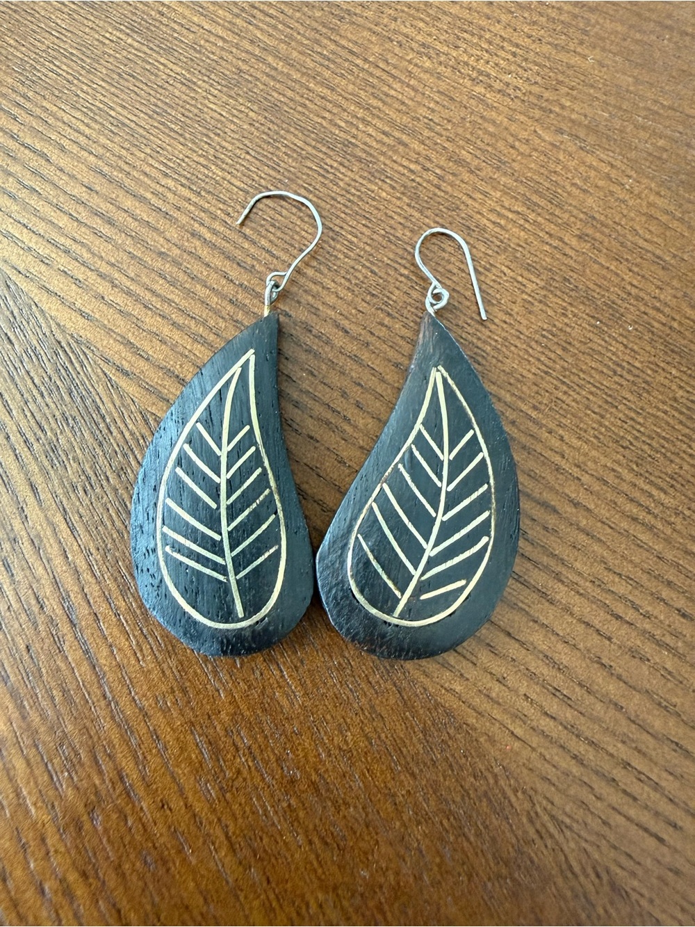 Handcrafted wooden Black Teardrop Leaf Earrings